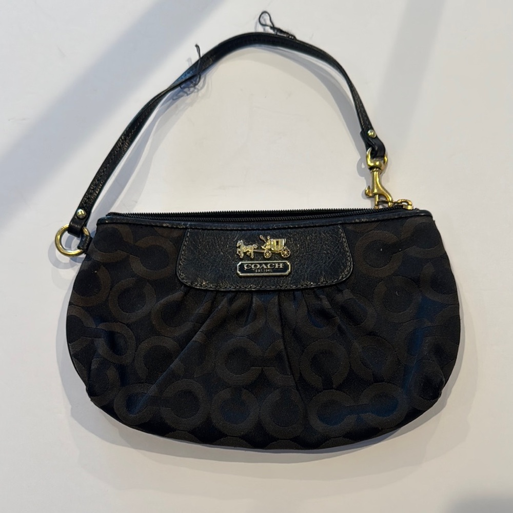 Coach Signature Op Art Wristlet Clutch Mini Purse Wallet Black